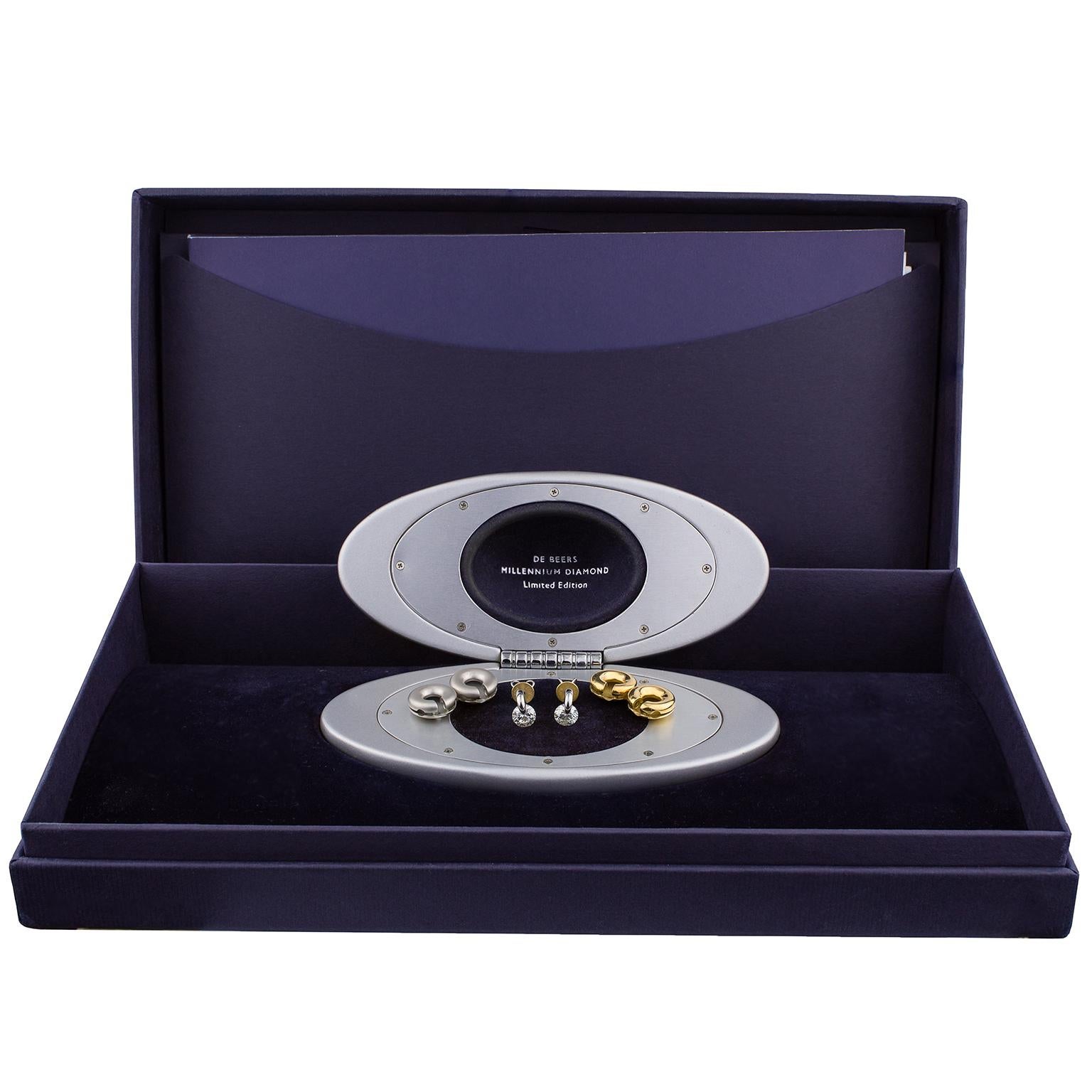 GIA Certified 18 Karat Gold De Beers Millenium Diamonds Interchangeable Earrings For Sale 3