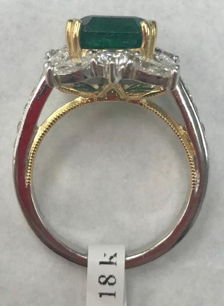Contemporary GIA Certified 18 Karat Gold Emerald Cut Emerald and Genuine Diamond Ring 17312