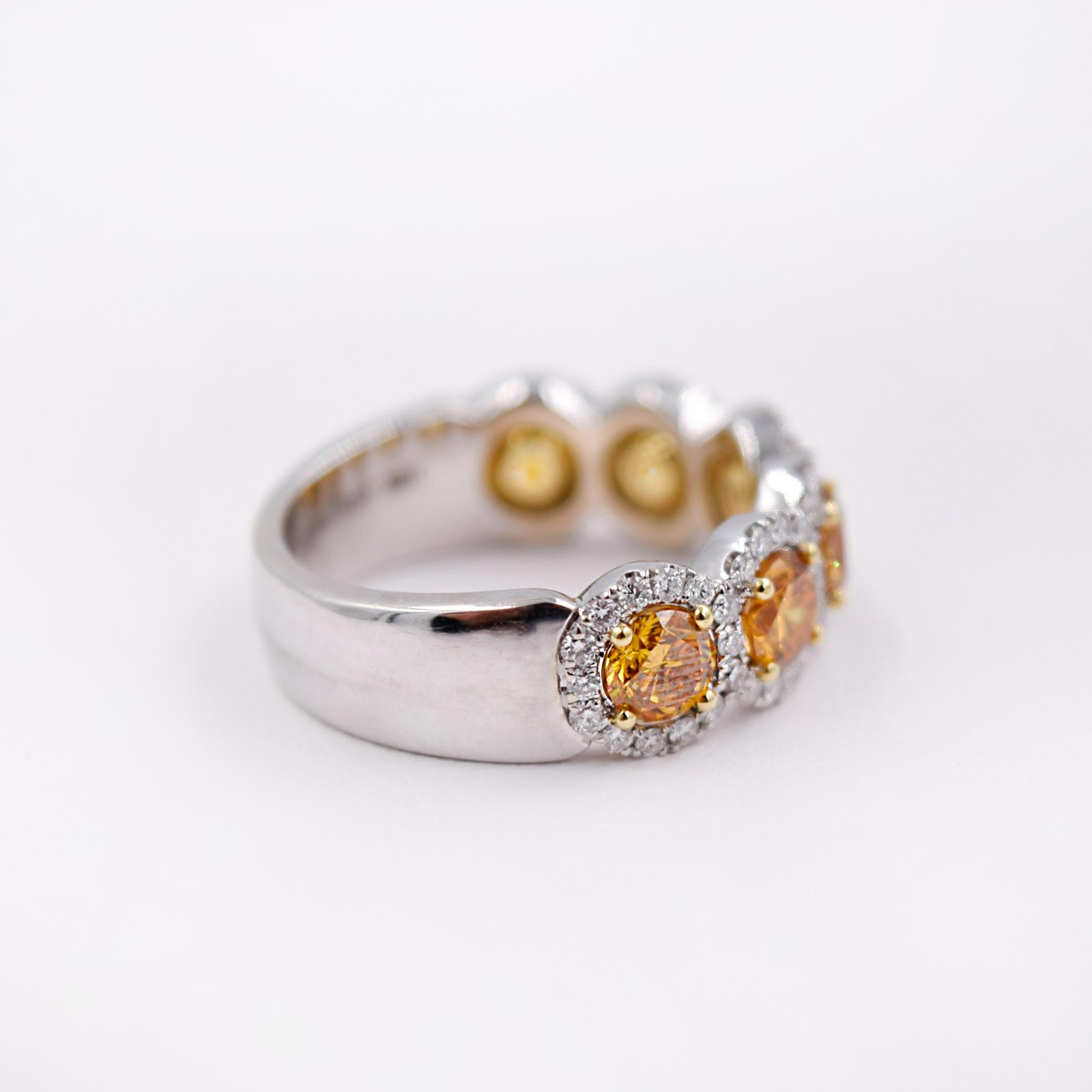 Round Cut GIA Certified 18 Karat Gold Fancy Intense Orange Yellow Diamond Statement Ring For Sale
