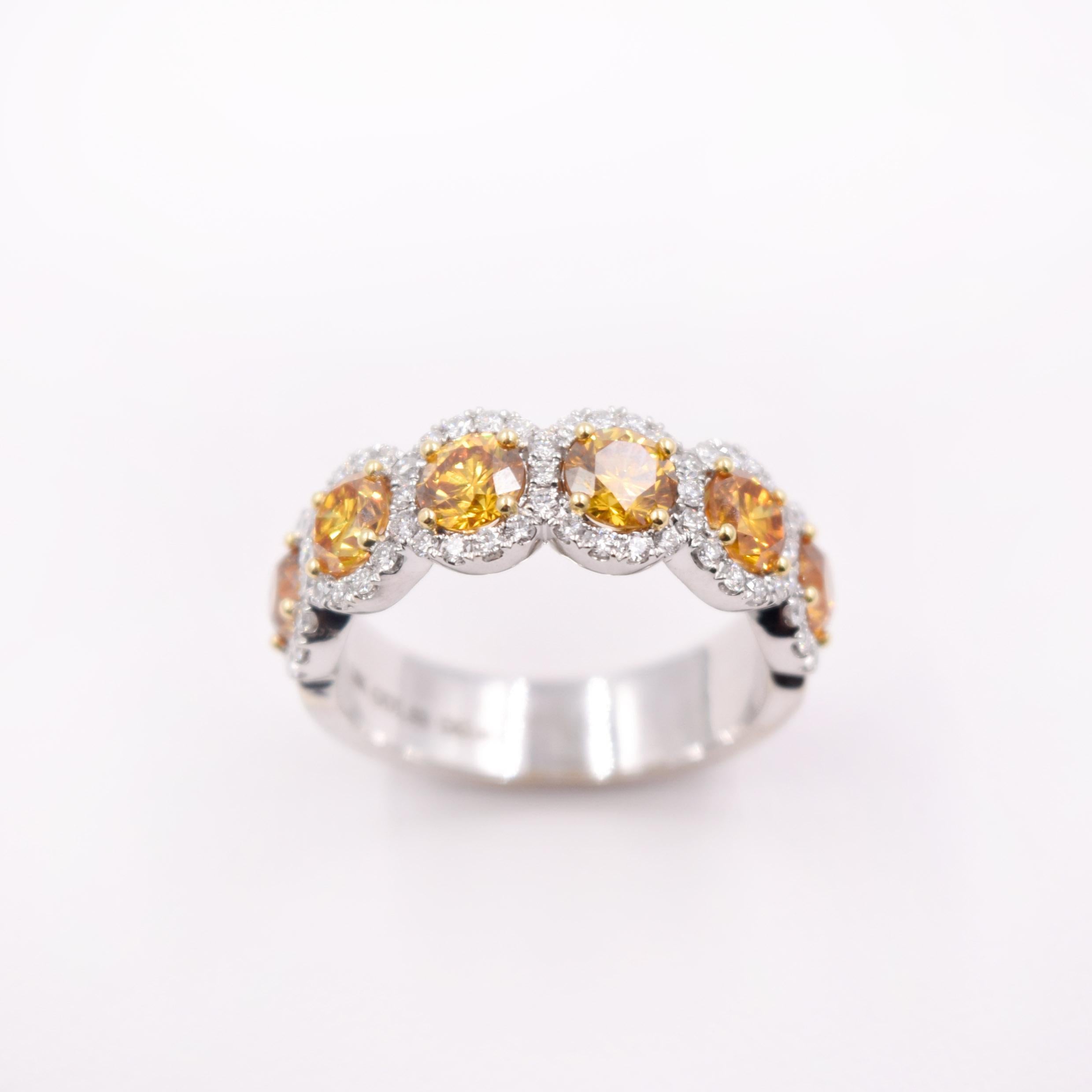 GIA Certified 18 Karat Gold Fancy Intense Orange Yellow Diamond Statement Ring In New Condition For Sale In Mill Valley, CA