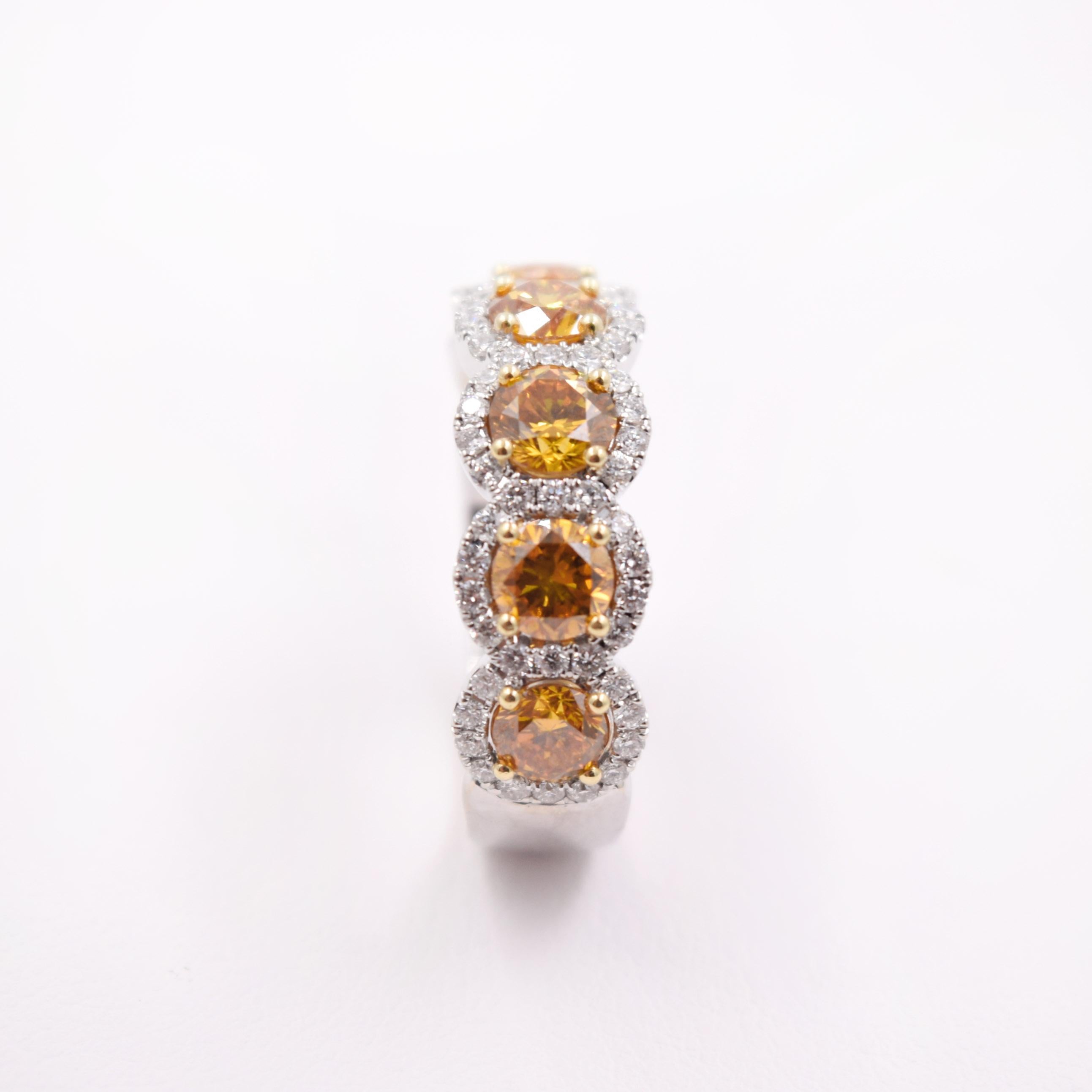 Women's GIA Certified 18 Karat Gold Fancy Intense Orange Yellow Diamond Statement Ring For Sale