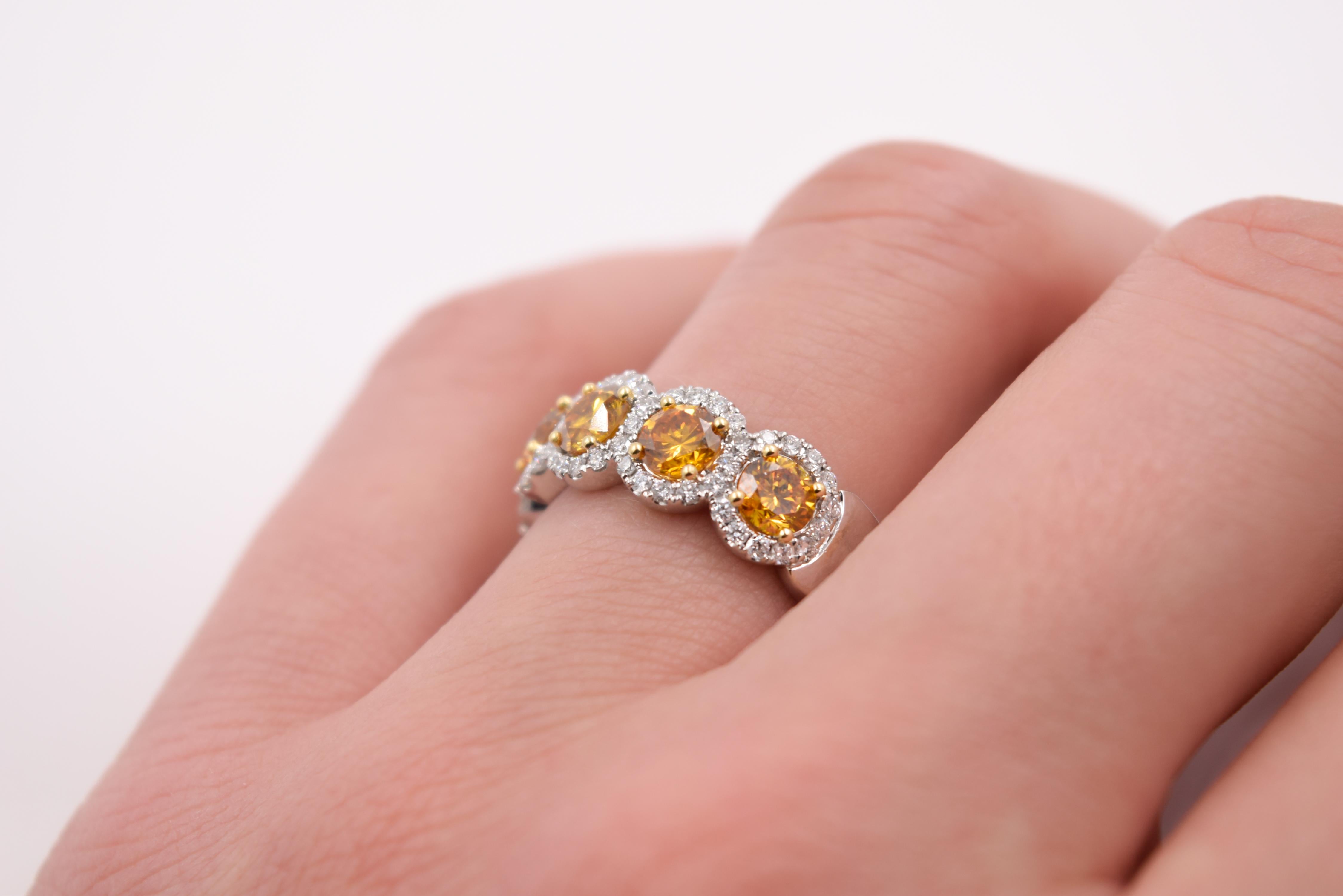GIA Certified 18 Karat Gold Fancy Intense Orange Yellow Diamond Statement Ring For Sale 1