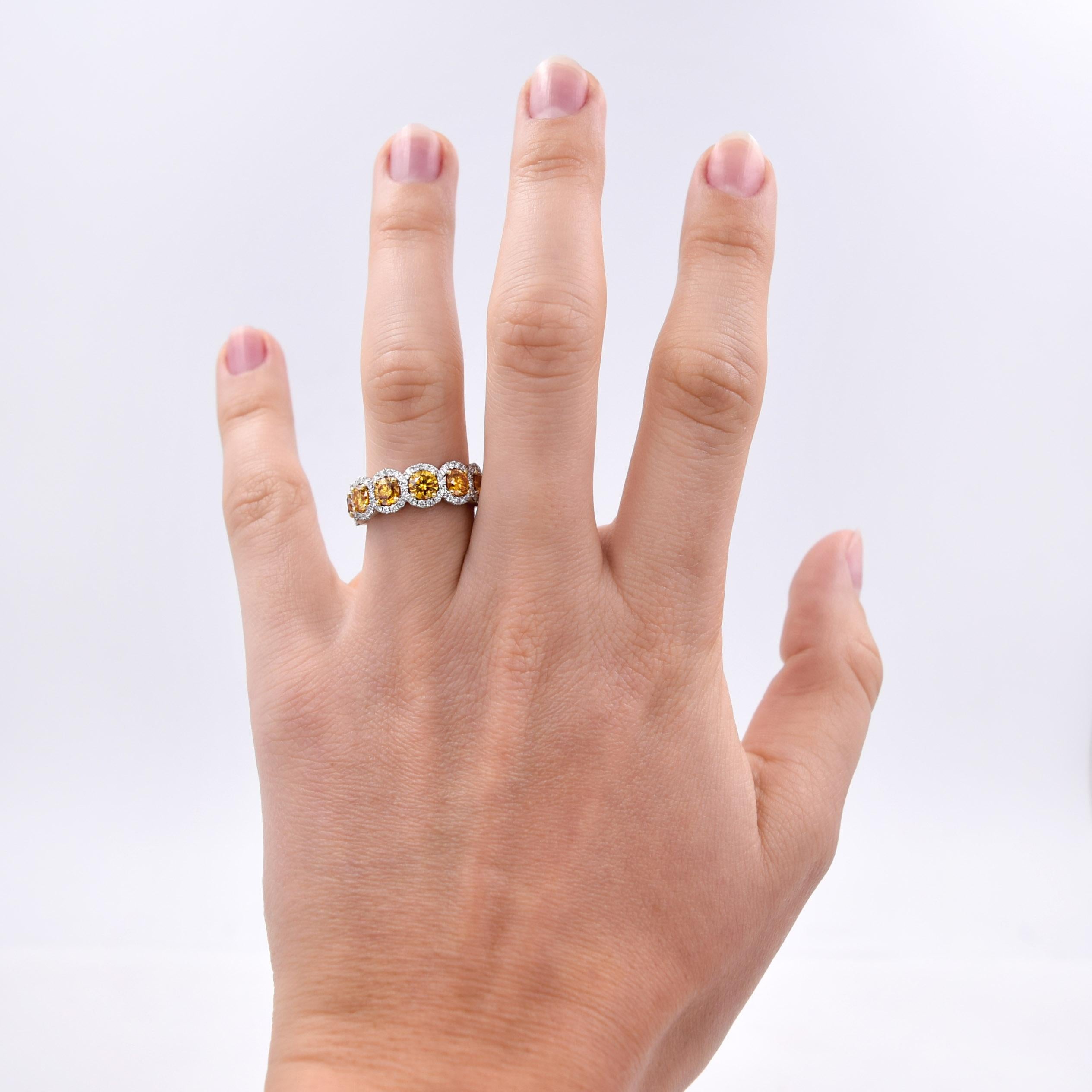 GIA Certified 18 Karat Gold Fancy Intense Orange Yellow Diamond Statement Ring For Sale 2