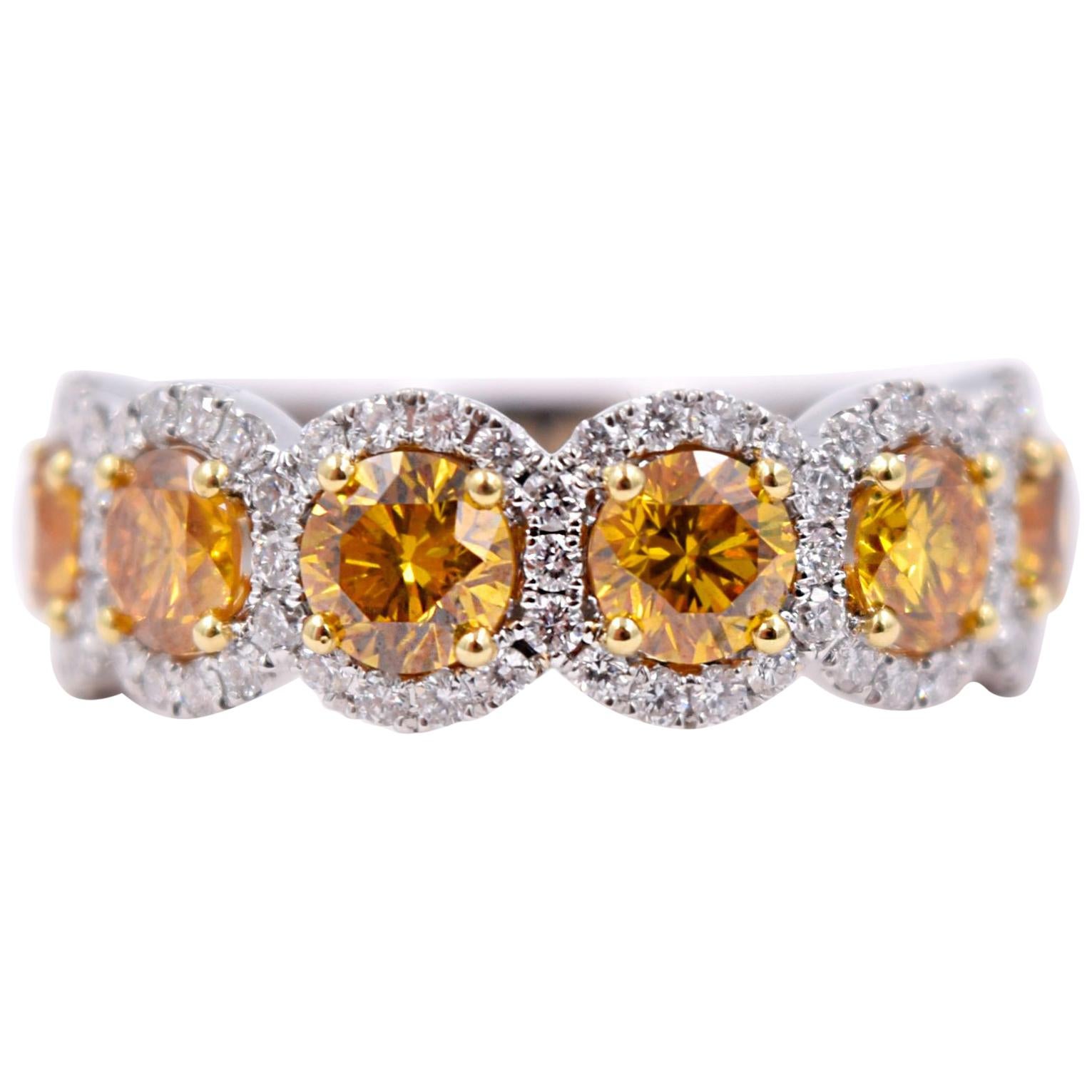 GIA Certified 18 Karat Gold Fancy Intense Orange Yellow Diamond Statement Ring For Sale