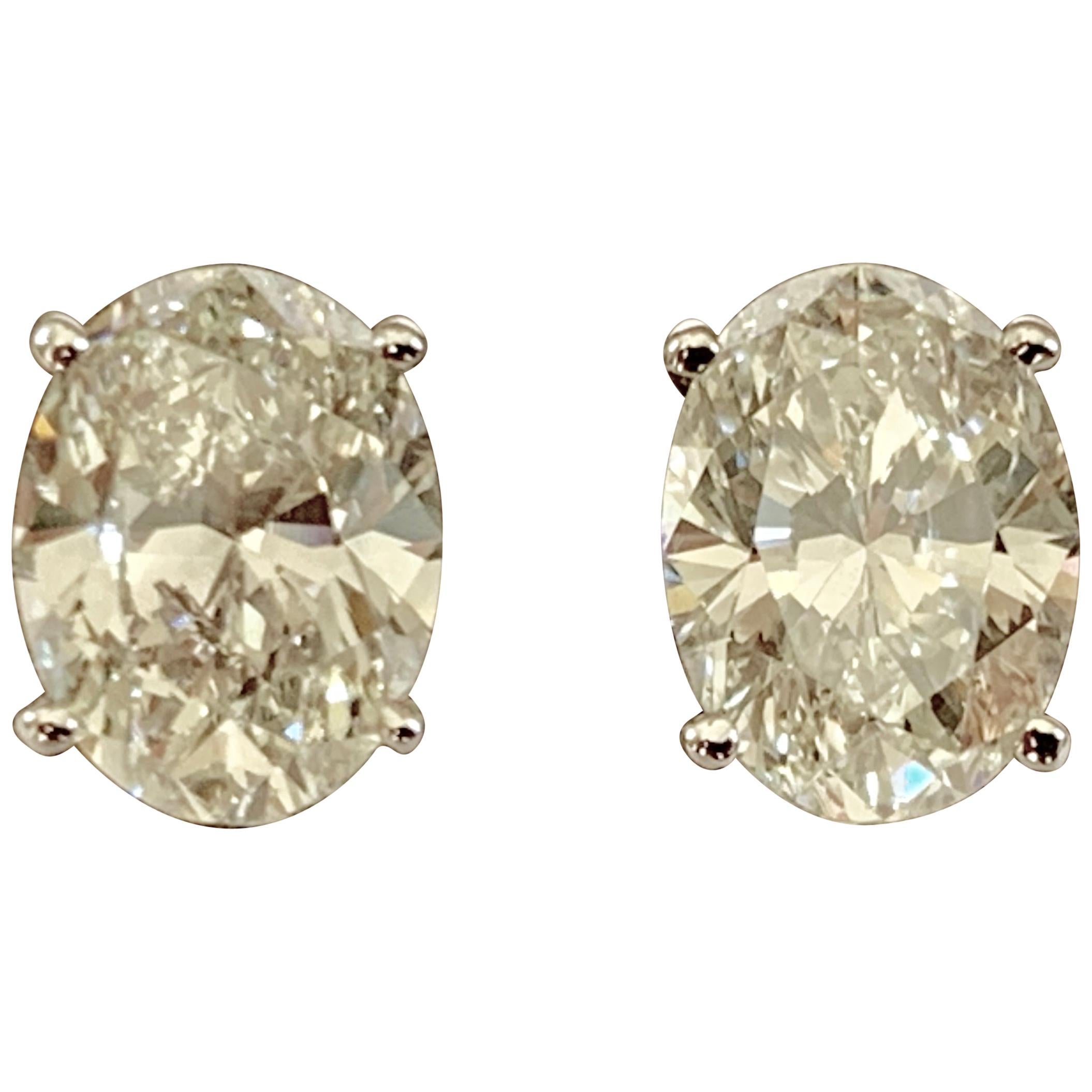 GIA Certified 18 Karat Gold Oval Diamond Stud Earrings, 2.02 Carat, 2.03 Carat