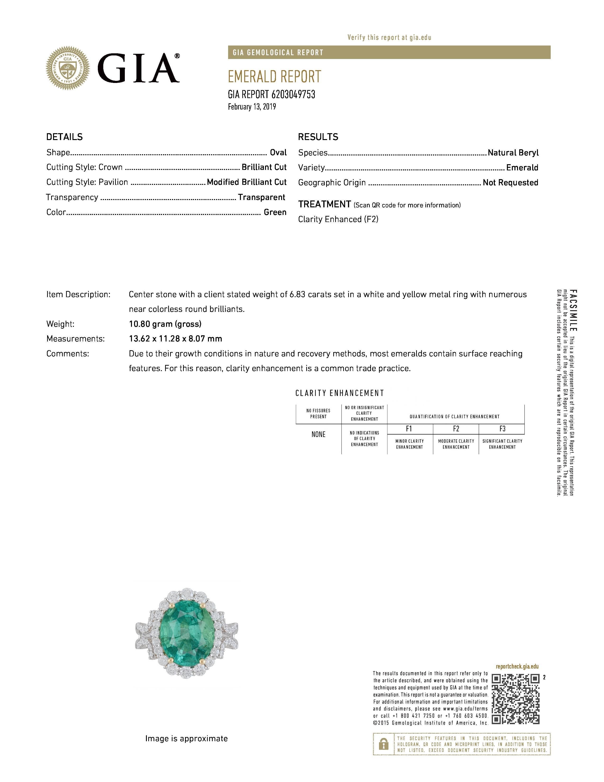 GIA Certified 18 Karat Oval Cut Emerald and Diamond Ring In New Condition In Great Neck, NY