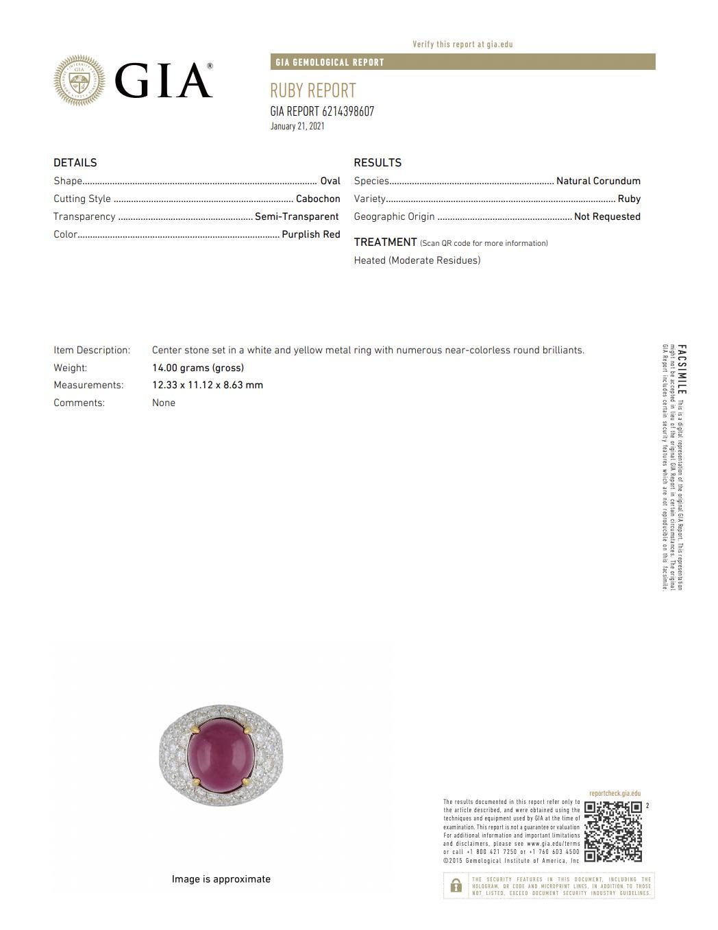 GIA Certified 18 Karat Pave Diamond and Cabochon Ruby Dome Cocktail Ring 5