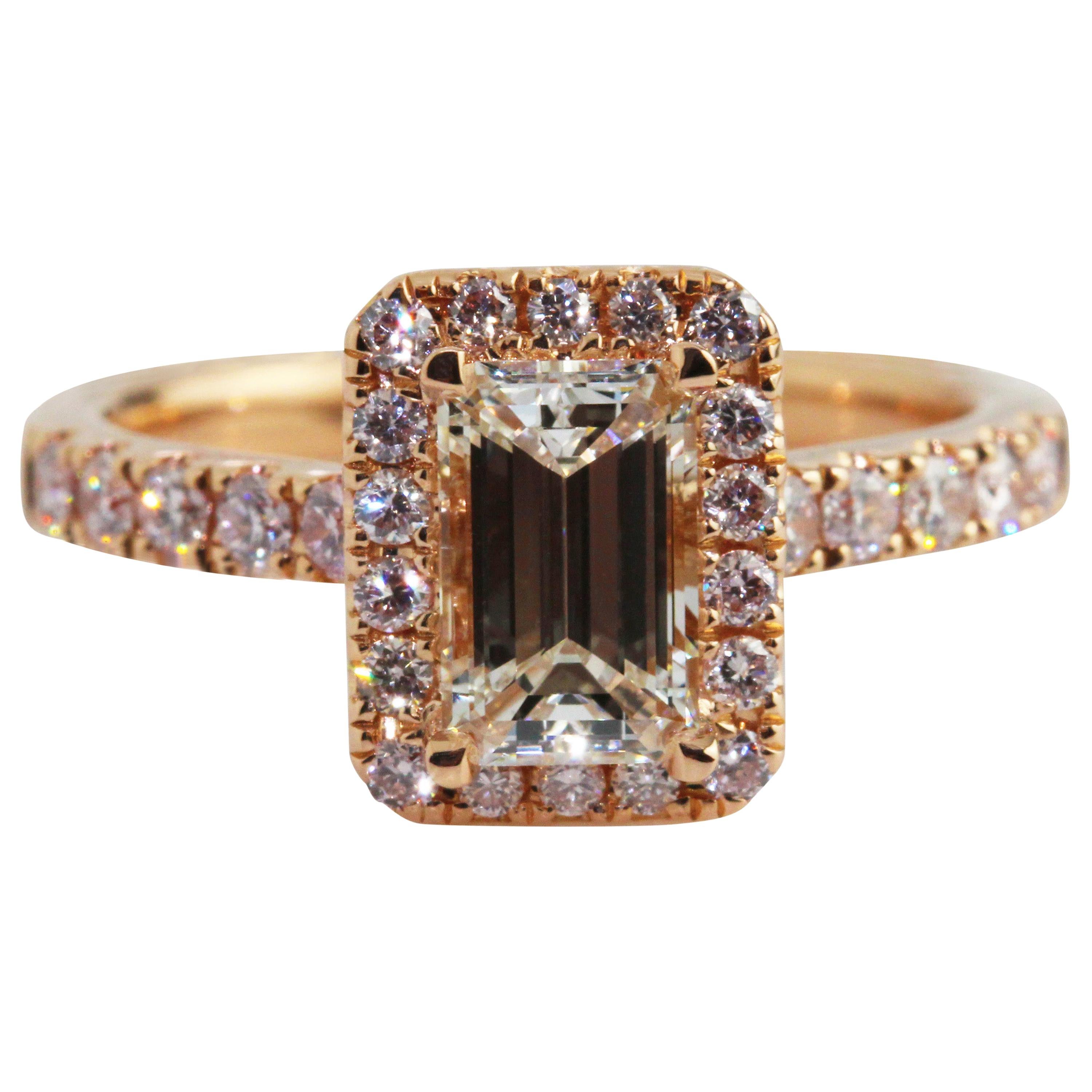 GIA Certified 18 Karat Rose Gold Emerald Cut Diamond Engagement Ring