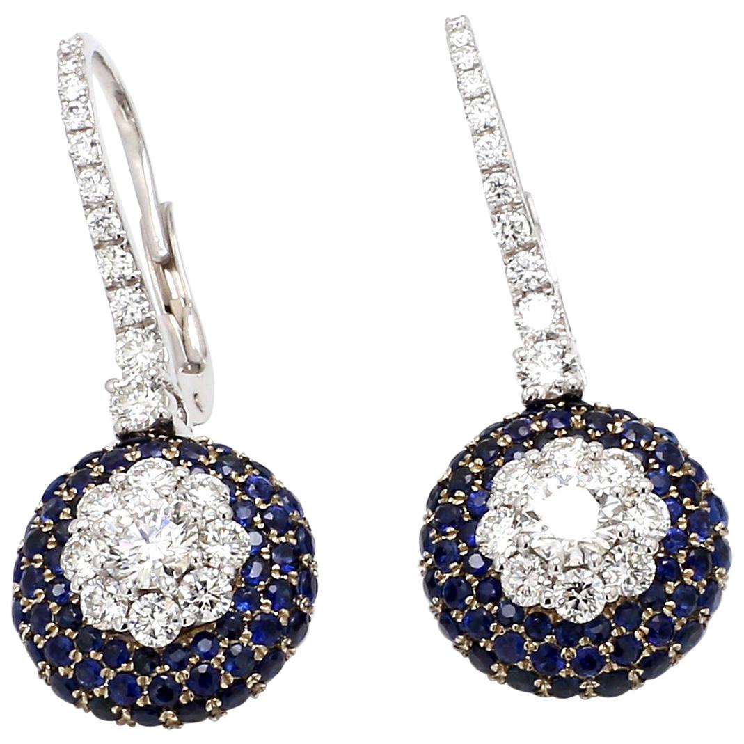 GIA Certified 18 Karat White Gold Blue Sapphire Diamond Cocktail Earring For Sale