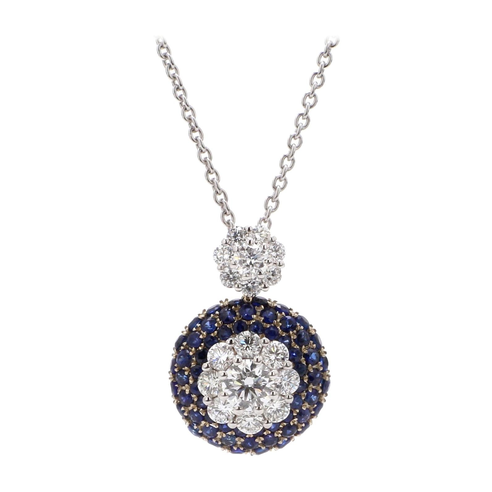 GIA Certified 18 Karat White Gold Blue Sapphire Diamond Necklace