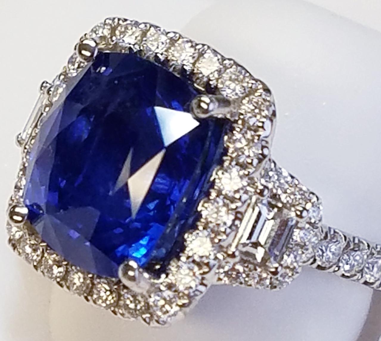 Women's GIA Certified 18 Karat White Gold Cushion Cut Sapphire and Diamond Ring #17214