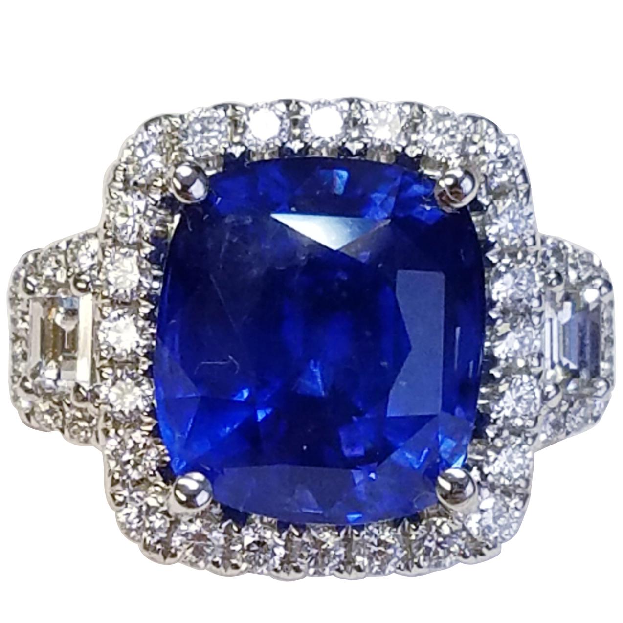 GIA Certified 18 Karat White Gold Cushion Cut Sapphire and Diamond Ring #17214