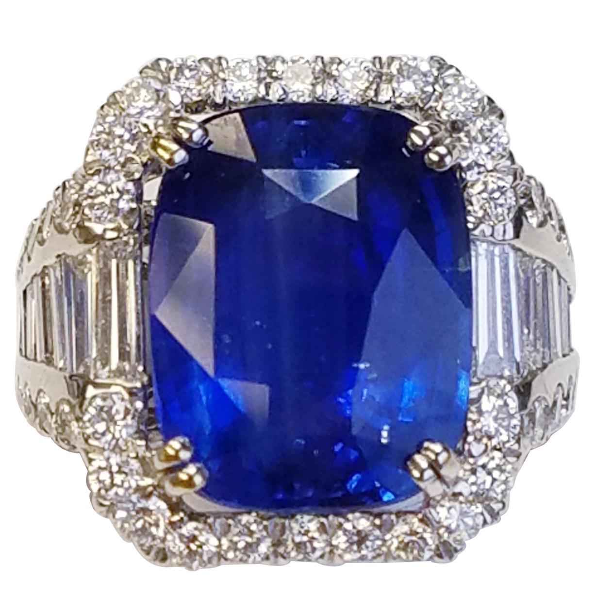 GIA Certified 18 Karat White Gold Cushion Cut Sapphire and Diamond Ring