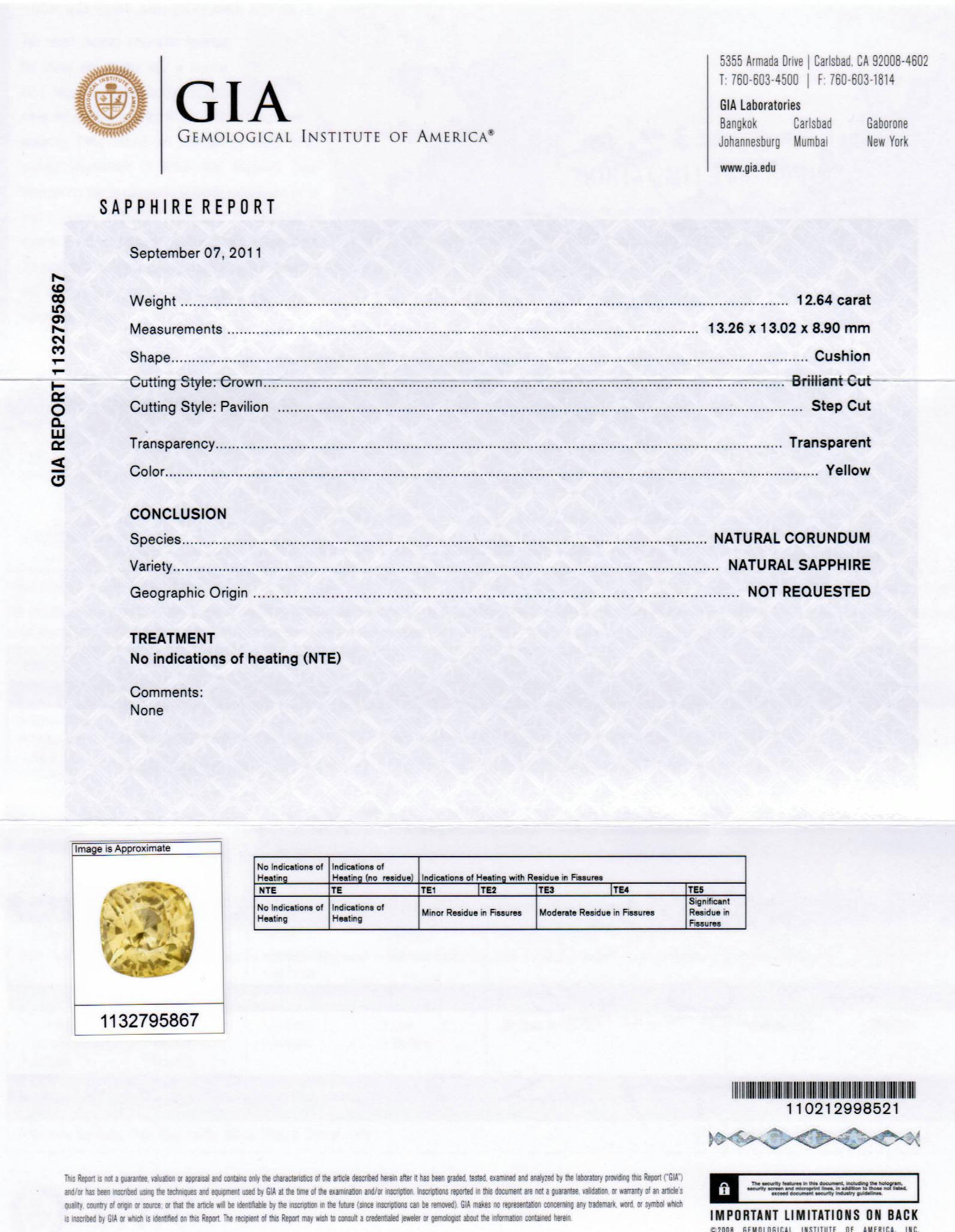 GIA Certified 18 Karat White Gold Cushion Cut Yellow Sapphire and Diamond Ring 1
