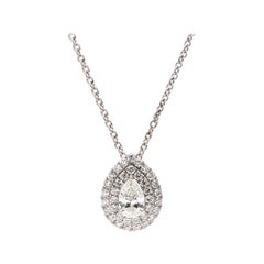 GIA Certified 18 Karat White Gold Double Halo Pear Diamond Necklace