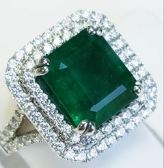 GIA Certified 18 Karat White Gold Emerald Cut Emerald and Diamond Ring