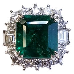 GIA Certified 18 Karat White Gold Emerald Cut Emerald and Diamond Ring