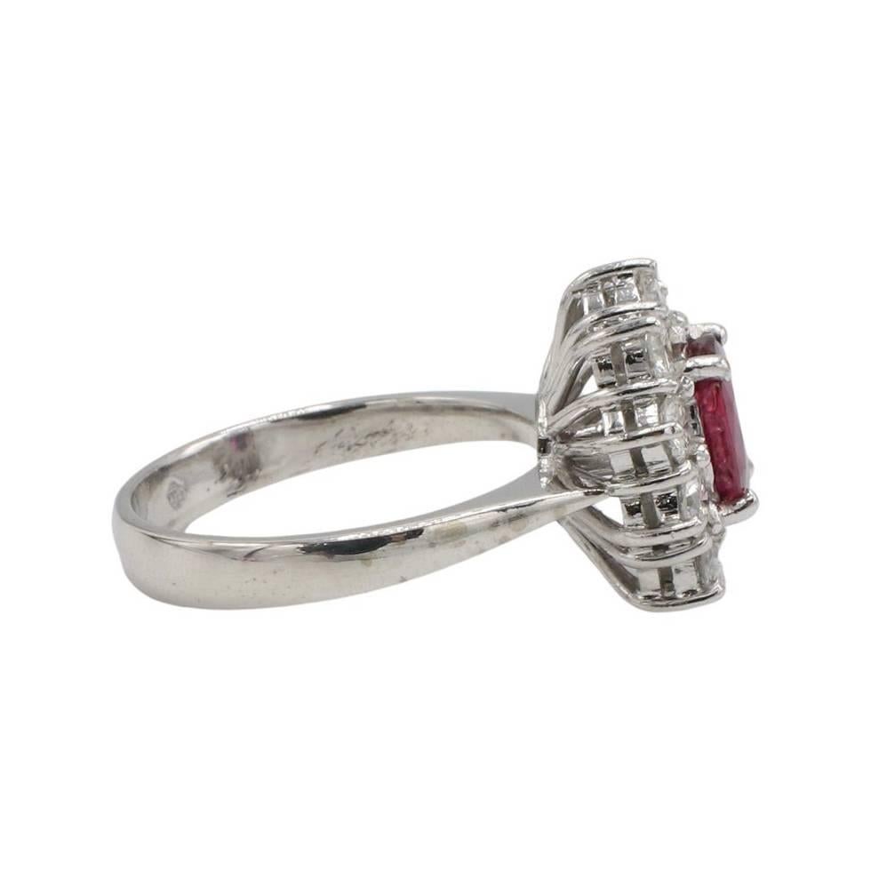 GIA Certified 18 Karat White Gold Natural Ruby & Diamond Halo Cocktail Ring  In Excellent Condition For Sale In  Baltimore, MD