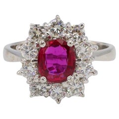 GIA zertifiziert 18 Karat Weißgold natürlichen Rubin & Diamant Halo Cocktail Ring 