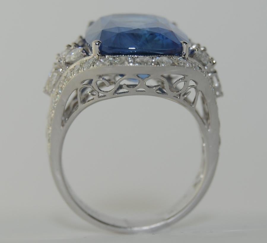 This 18-karat White Gold Ring has a 14.46 carats Blue Sapphire with 1.94 carats Pear and Round Diamonds.
GIA Report 1166988698
Size is 6.5