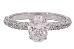 GIA Certified 18 Kt Gold Ring 1 Carat Oval F VS Diamond & 0.7ct Pavé Diamonds