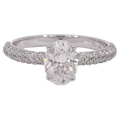 GIA-zertifizierter 18 kt Goldring  1 ct Oval F VS Diamant & 0,7ct Pavé Diamanten 