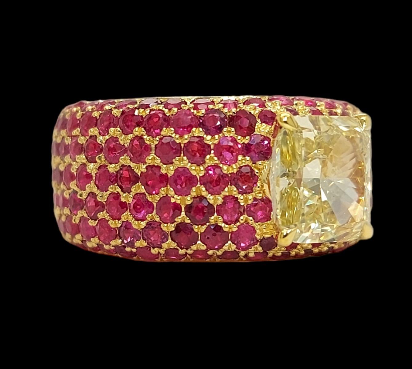 GIA Certified 18kt Gold Ring with 3.06ct Fancy Yellow Diamond & 9.07ct Ruby For Sale 2