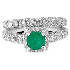 GIA Certified 1.80 Carat Diamond Emerald Double Wedding Ring/Band