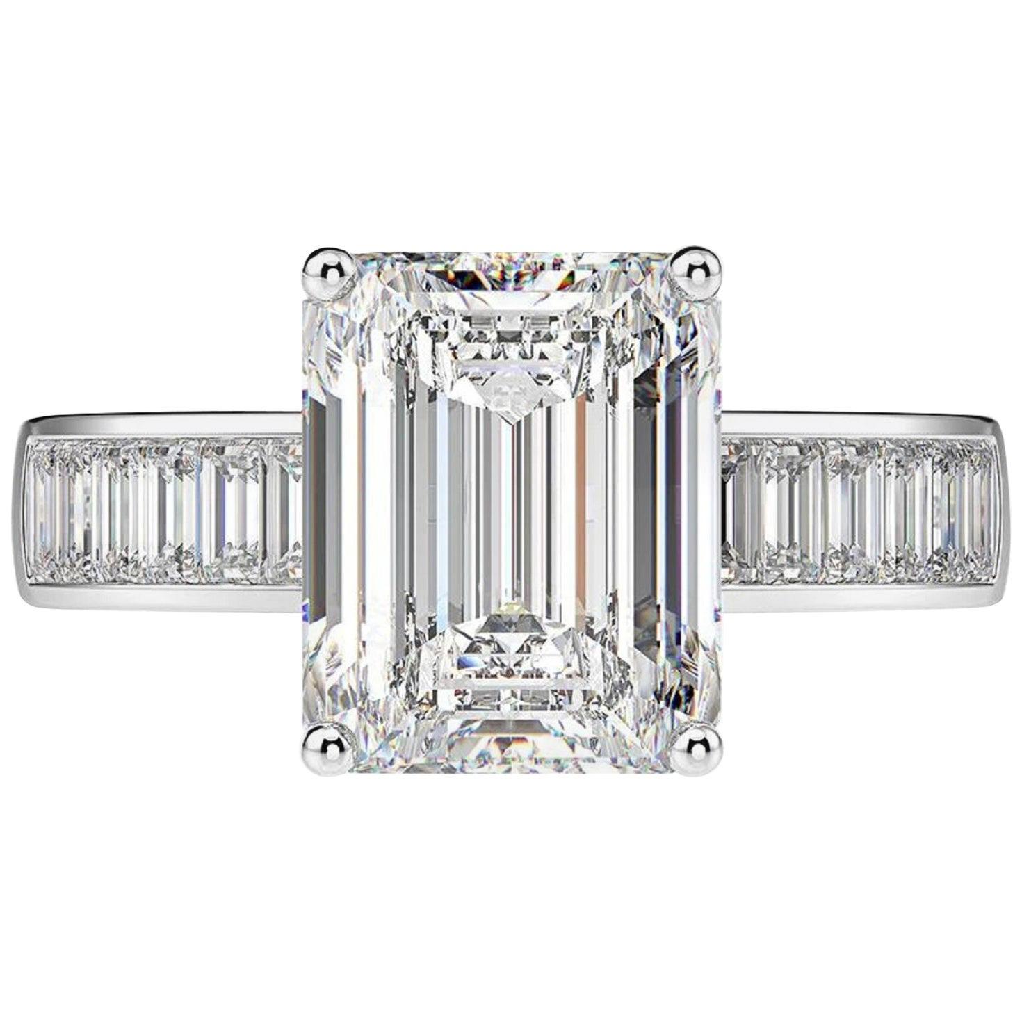GIA Certified 2.25 Carat Diamond Engagement Ring with Side Emerald Cut Diamonds