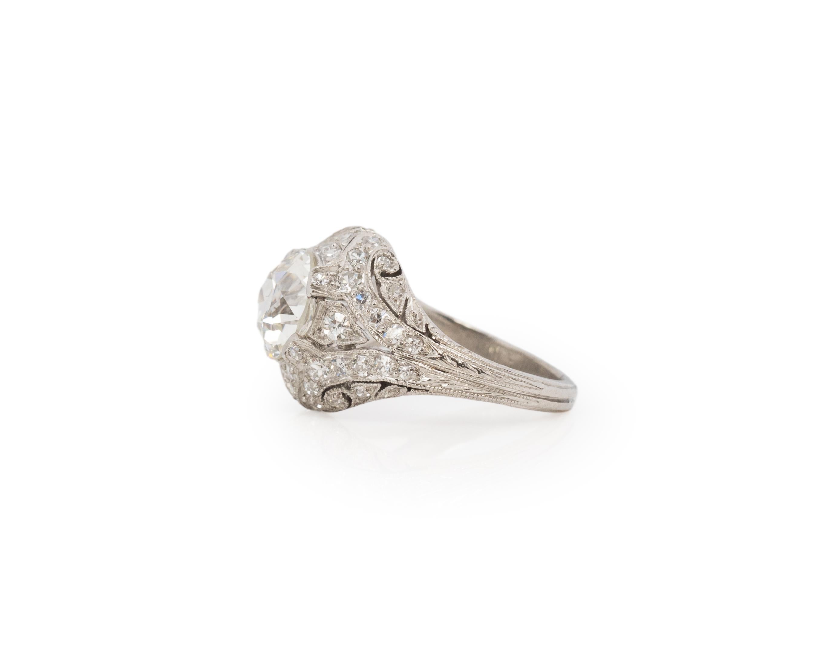 Old European Cut GIA Certified 1.80 Carat Edwardian Diamond Platinum Engagement Ring For Sale