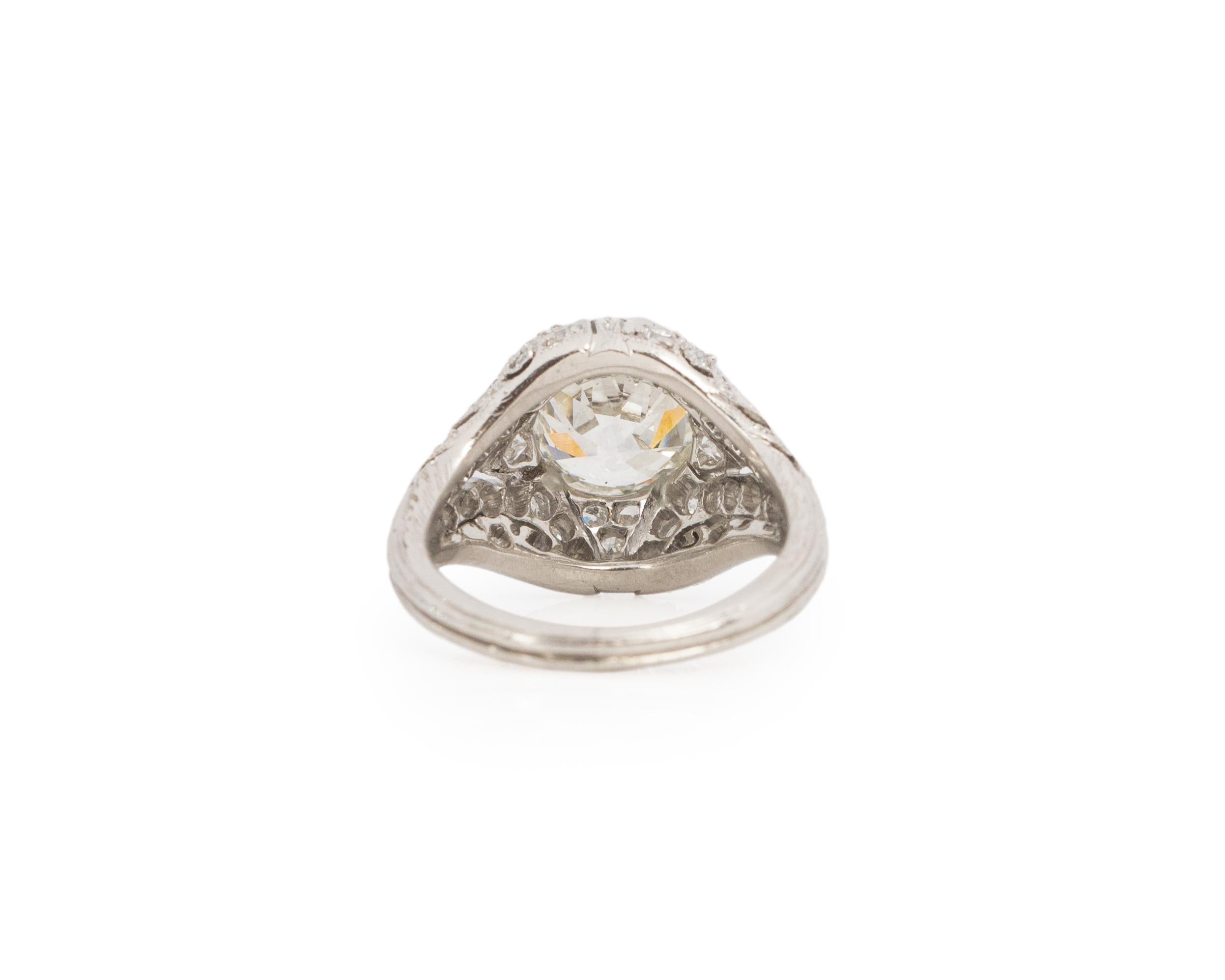 GIA Certified 1.80 Carat Edwardian Diamond Platinum Engagement Ring In Good Condition For Sale In Atlanta, GA