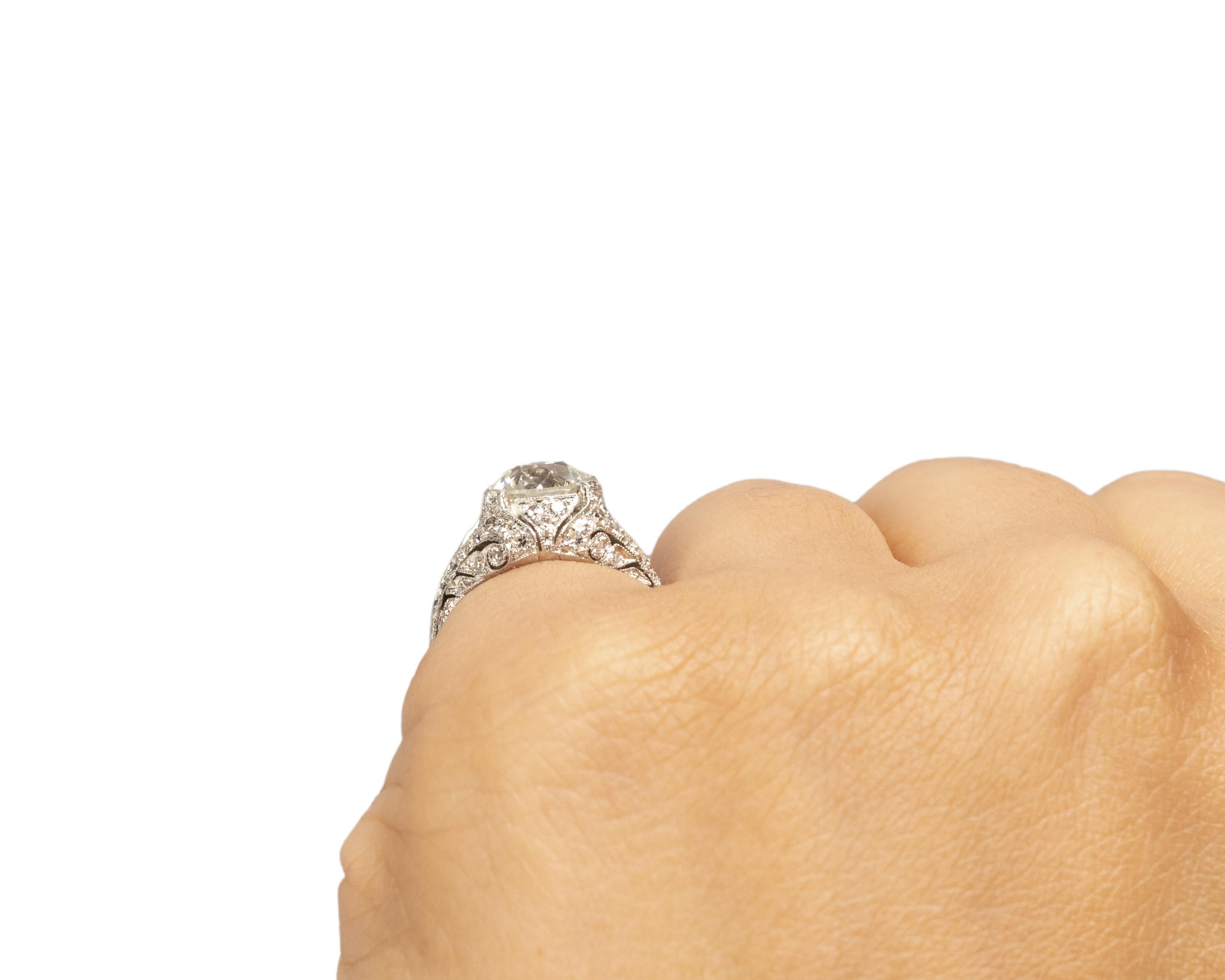 GIA Certified 1.80 Carat Edwardian Diamond Platinum Engagement Ring For Sale 2