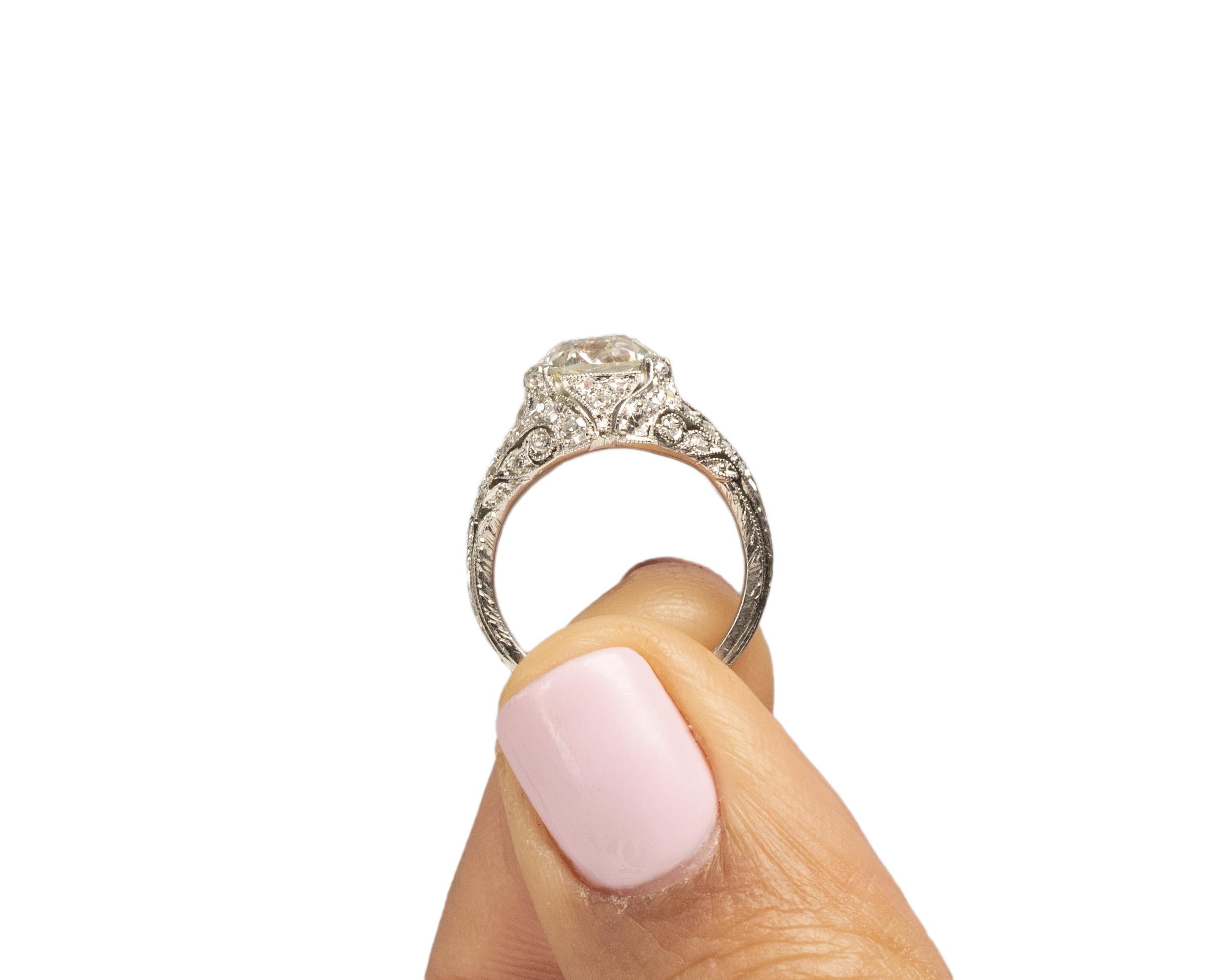 GIA Certified 1.80 Carat Edwardian Diamond Platinum Engagement Ring For Sale 3