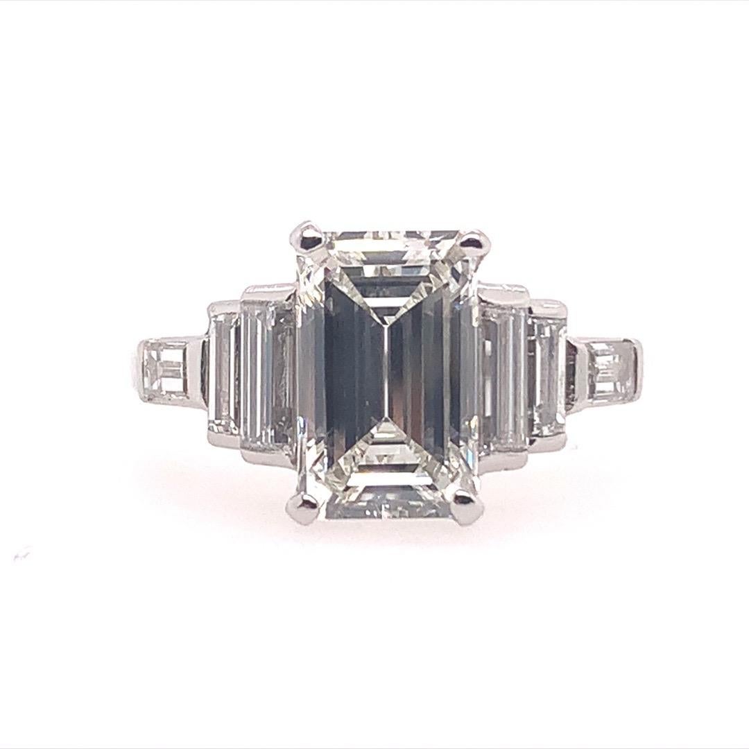 Art Deco GIA Certified 1.80 Carat Emerald Cut J VS1 Platinum Engagement Ring, circa 1950
