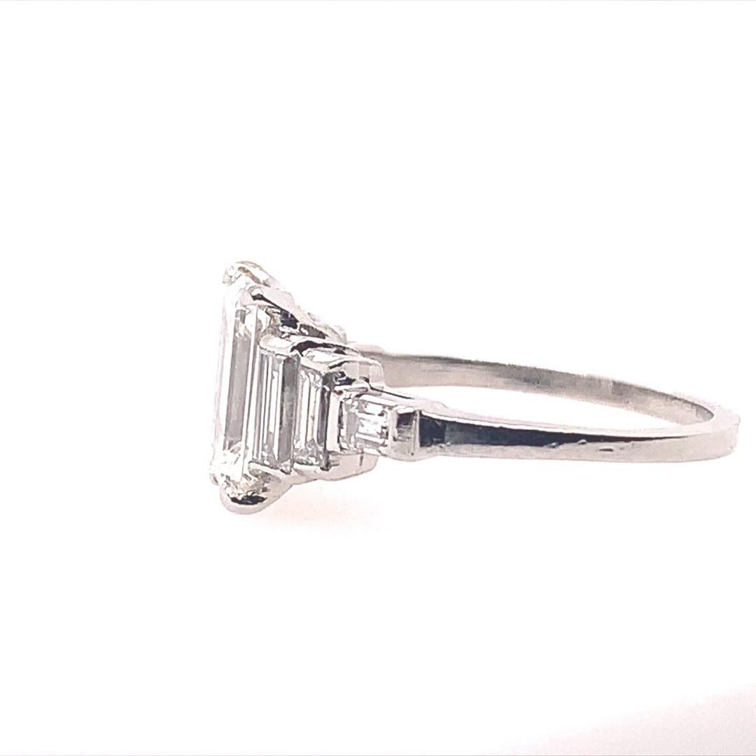 GIA Certified 1.80 Carat Emerald Cut J VS1 Platinum Engagement Ring, circa 1950 In Good Condition In Los Angeles, CA