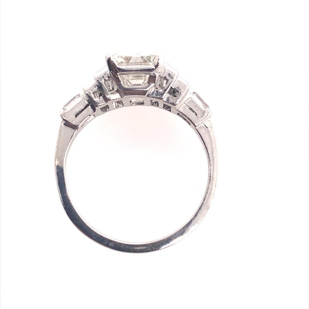 Women's GIA Certified 1.80 Carat Emerald Cut J VS1 Platinum Engagement Ring, circa 1950