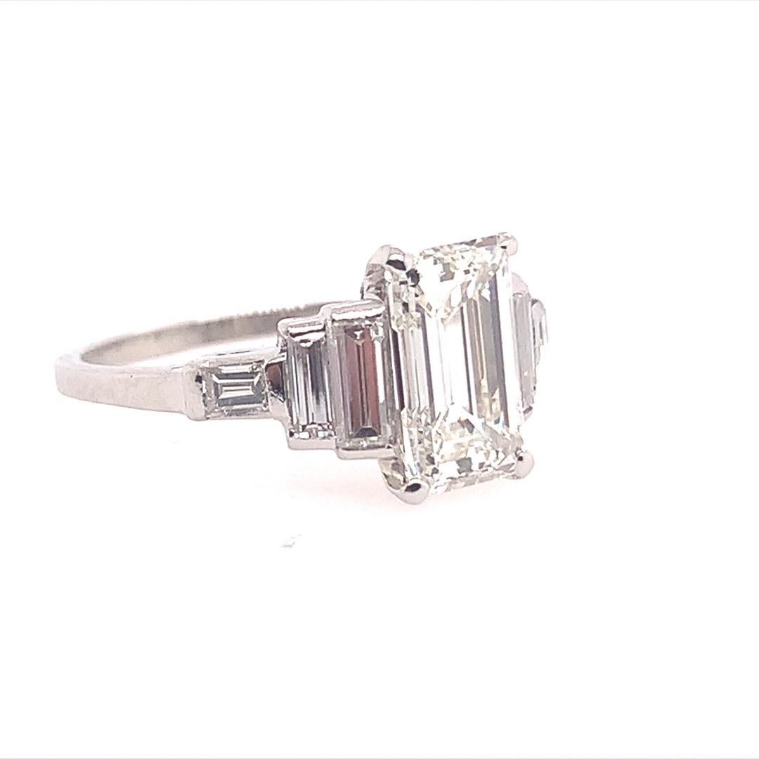 GIA Certified 1.80 Carat Emerald Cut J VS1 Platinum Engagement Ring, circa 1950 2