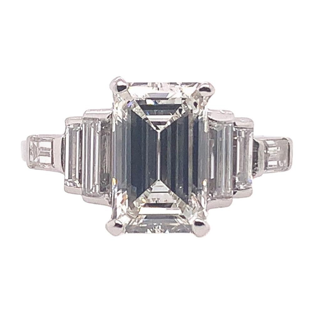 GIA Certified 1.80 Carat Emerald Cut J VS1 Platinum Engagement Ring, circa 1950