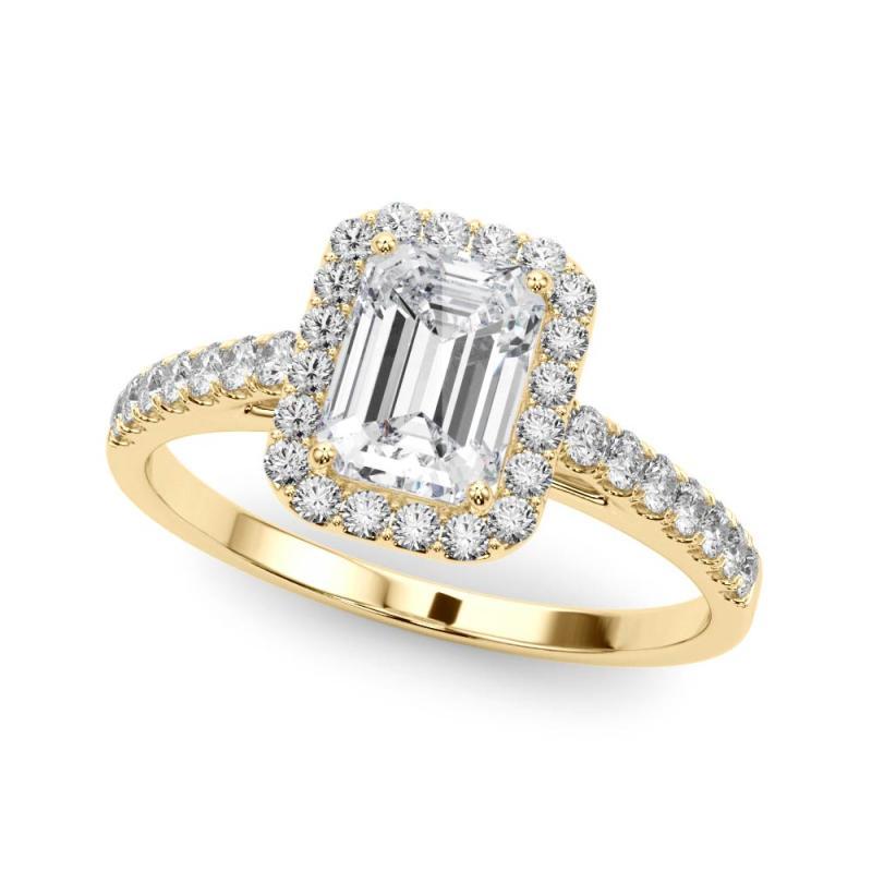 Emerald Cut GIA Certified 1.80 Carat Emerald Halo Pave 18K Yellow Gold Diamond Ring For Sale
