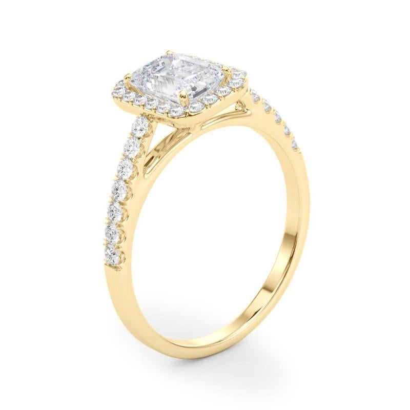 GIA Certified 1.80 Carat Emerald Halo Pave 18K Yellow Gold Diamond Ring For Sale 1