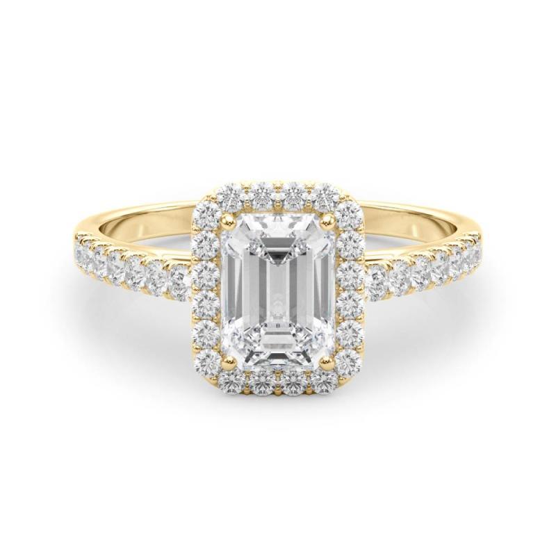 GIA Certified 1.80 Carat Emerald Halo Pave 18K Yellow Gold Diamond Ring