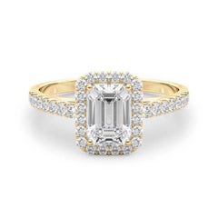GIA Certified 1.80 Carat Emerald Halo Pave 18K Yellow Gold Diamond Ring