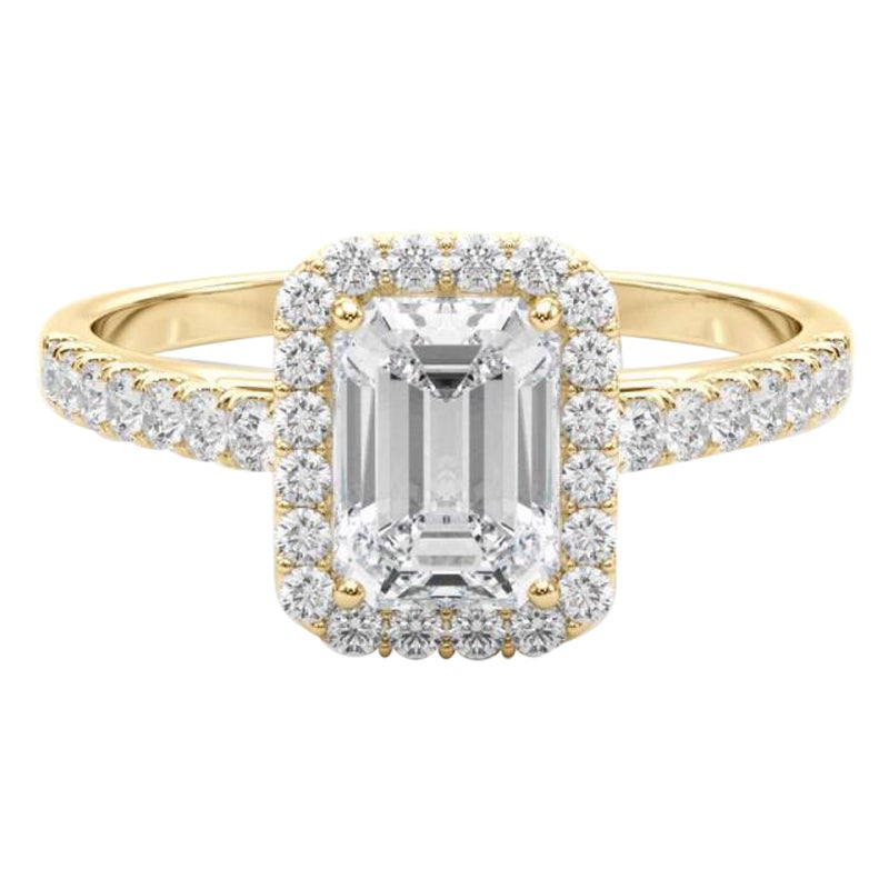 GIA Certified 1.80 Carat Emerald Halo Pave 18K Yellow Gold Diamond Ring