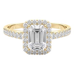 GIA Certified 1.80 Carat Emerald Halo Pave 18K Yellow Gold Diamond Ring