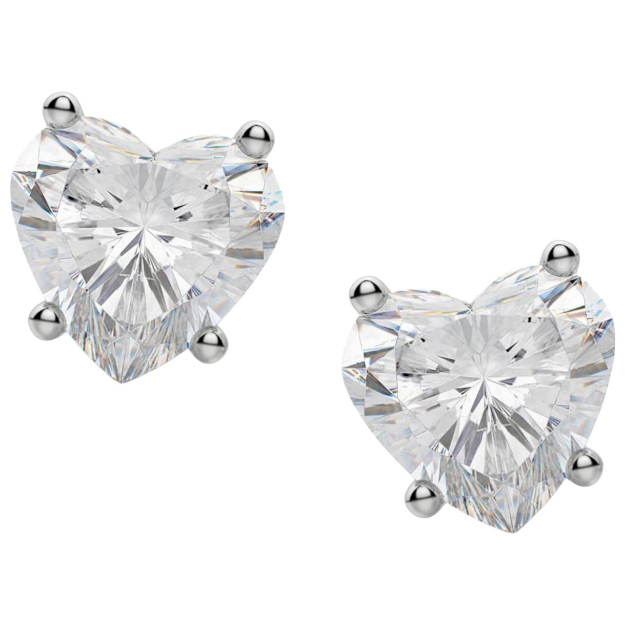 GIA Certified 1.80 Carat Heart Cut Shape Diamond Studs D/E Color VS2 Clarity