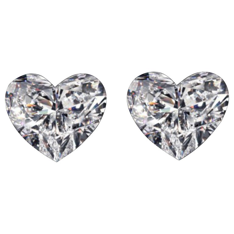 GIA Certified 1.80 Carat Heart Shape Cut Diamond Studs VS Clarity E/D Color For Sale