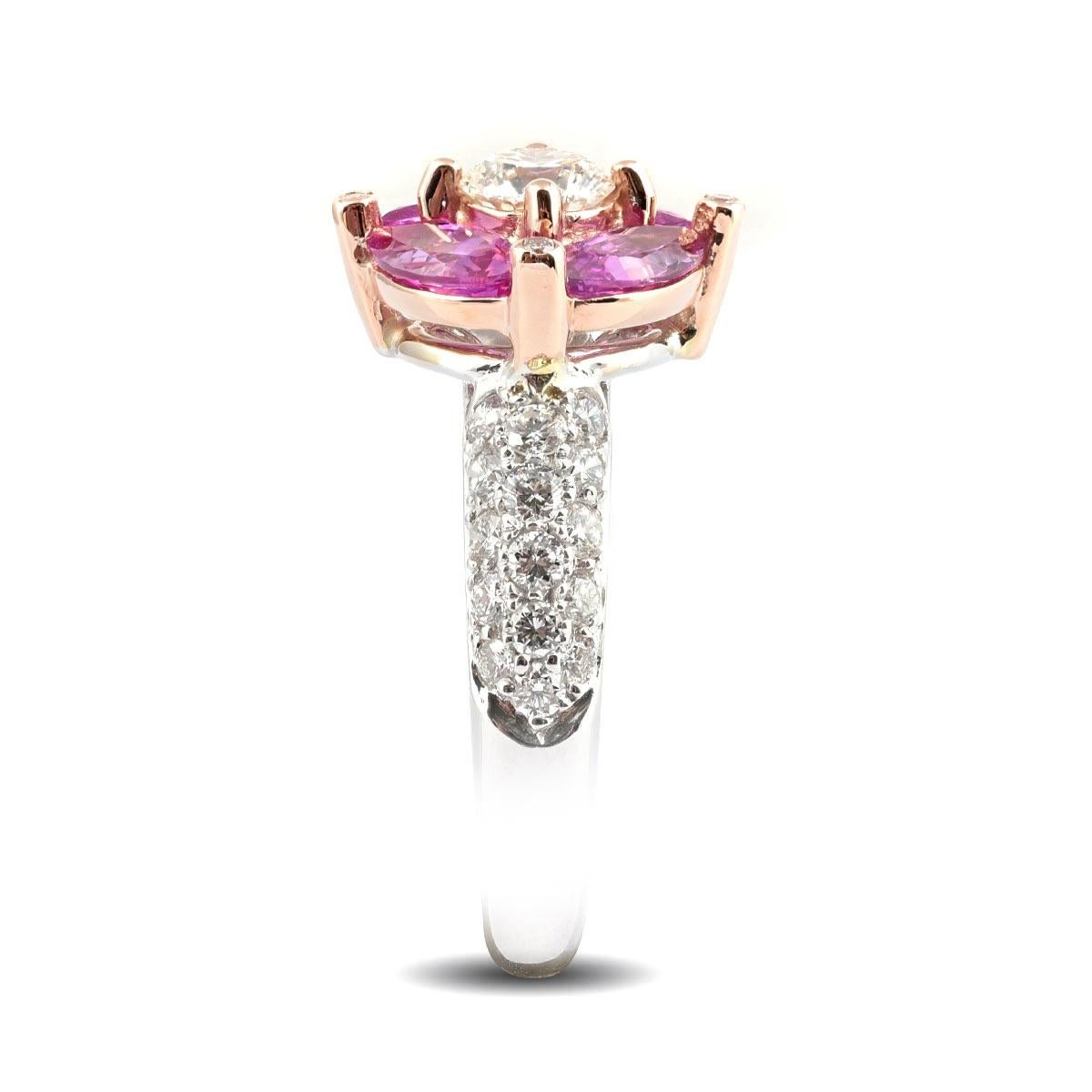 Bague en or blanc et or 18 carats avec saphir rose naturel certifié GIA de 1,80 carat et diamants Neuf - En vente à Los Angeles, CA