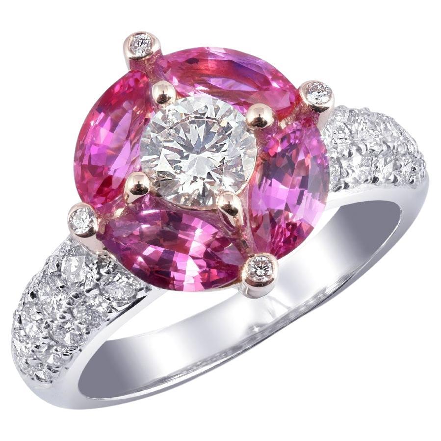 GIA Certified 1.80 Carat Natural Pink Sapphire Diamond 18KRose & White Gold Ring
