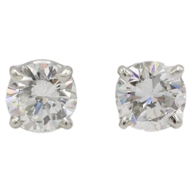 Boucles d'oreilles en platine certifiées GIA 1,80 carat de diamant rond naturel en vente