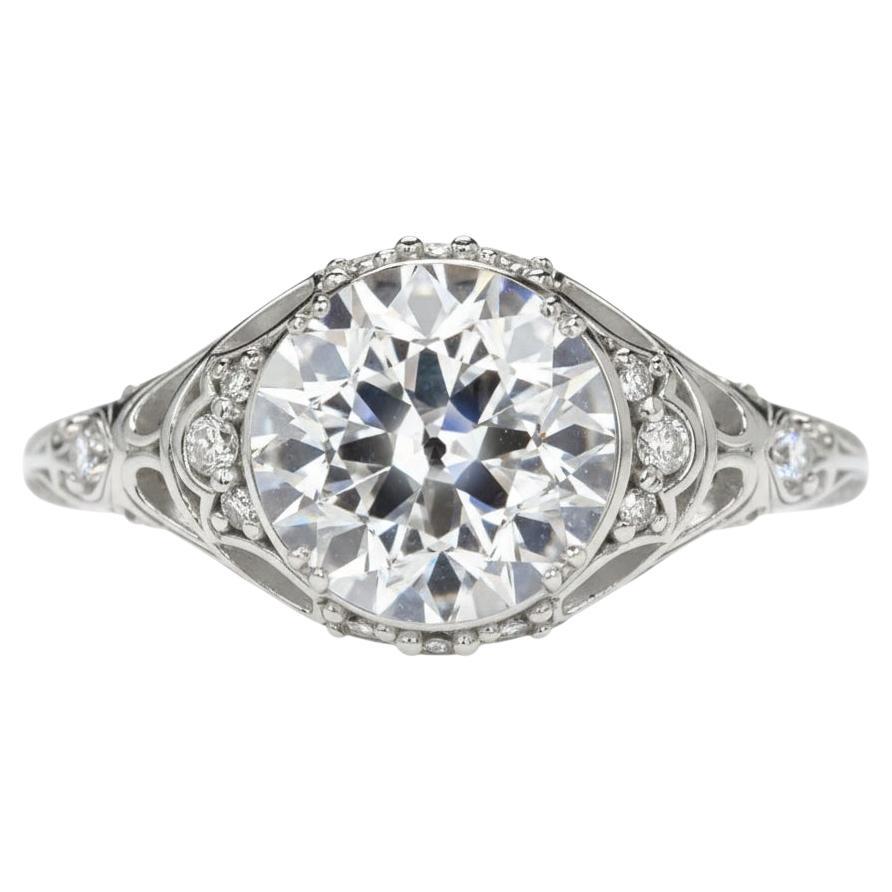 GIA-zertifizierter 1,80-Karat-Diamant-Verlobungsring mit altem europäischem Schliff in 14K Gold im Angebot